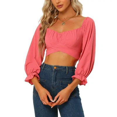 女性タイノットバッククロップトップ